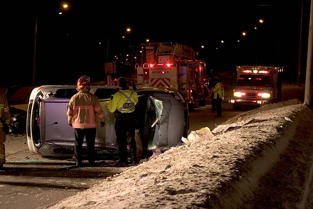 Winter Night Crash stock photo