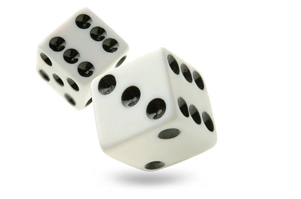 Says Flying White Dice on White. dice photos stock pictures, royalty-free photos & images