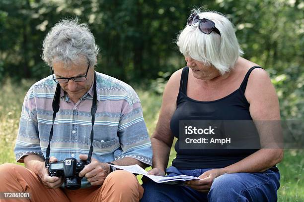 Starsza Para Patrząc Na Zdjęcia Na Kamerze - zdjęcia stockowe i więcej obrazów 60-69 lat - 60-69 lat, Aktywni seniorzy, Aktywny tryb życia