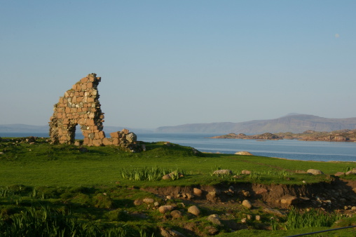 Ruins of old abbey building on the Island of Iona near Mull in west Scotland