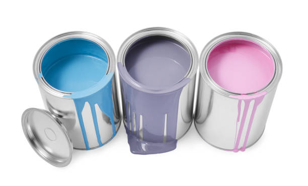 istock Cans of grey, light blue and pink paints isolated on white 1728628999