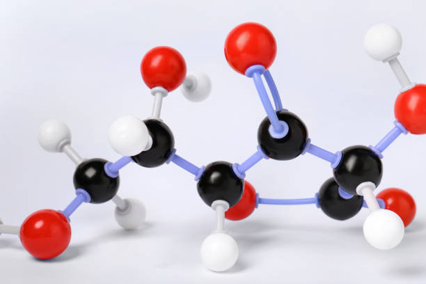 istock Molecule of vitamin C on white background, closeup. Chemical model 1728629524