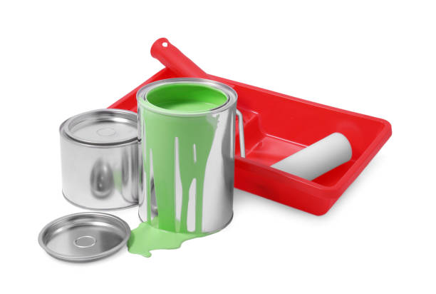 istock Cans of paint, roller and tray isolated on white 1728629540