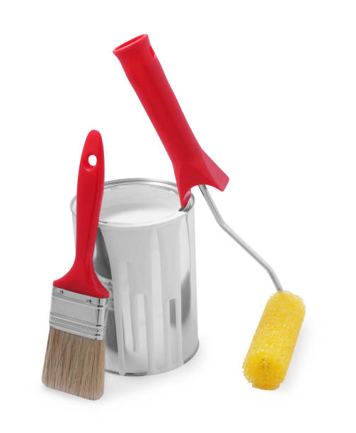 istock Can of white paint, roller and brush isolated on white 1728629995