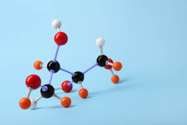 Simulate Shape of covalent molecules on gray background. Soft and selective focus.