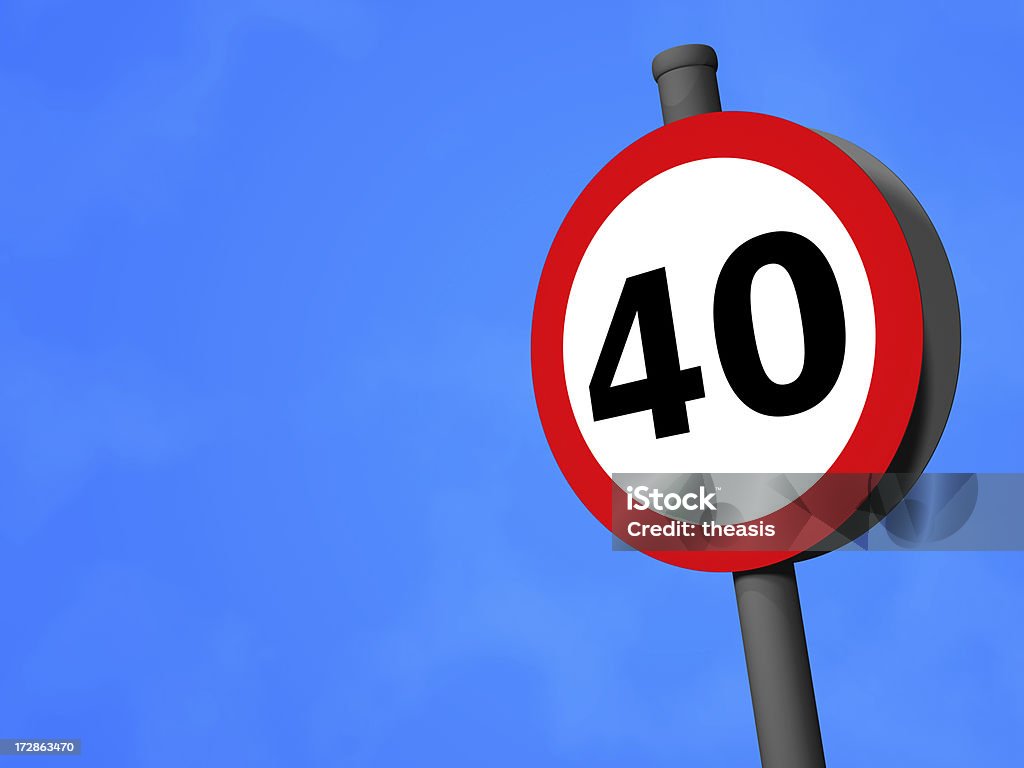 UK Traffic Sign - 40mph Speed Limit Speed limit sign against blue sky. Speed Limit Sign Stock Photo