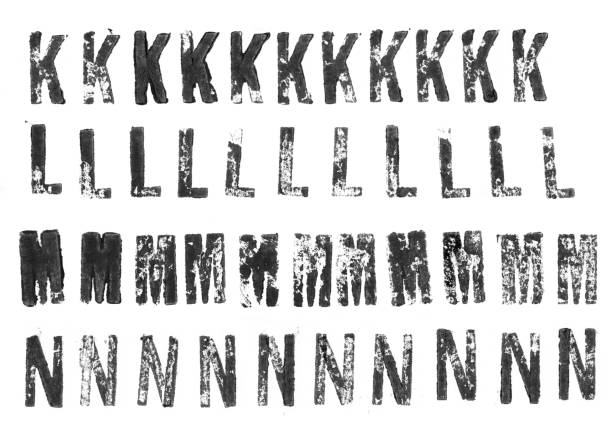 활판 인쇄 대문자 알파벳 k n - rubber stamp typescript alphabet letterpress 뉴스 사진 이미지