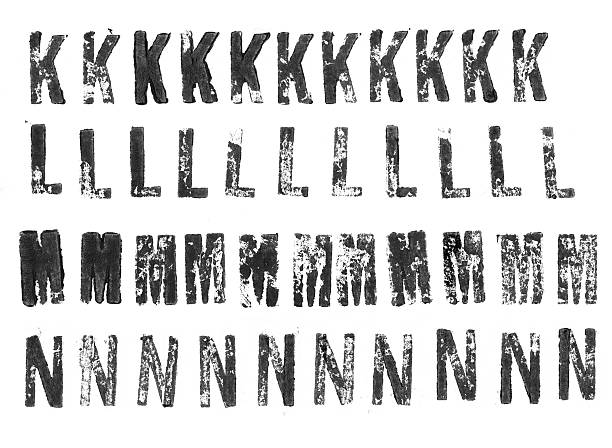 Letterpress uppercase alphabets from K to N stock photo