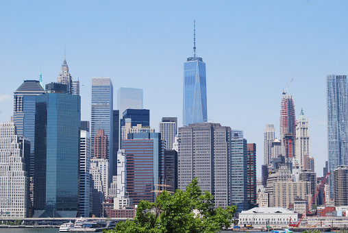 View of Lower Manhattan with One World Trade Center in the middle.