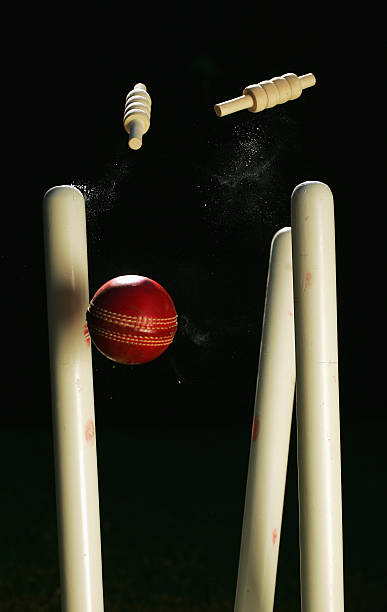 Cricket Stumps A cricket ball crashes through a set of stumps cricket stock pictures, royalty-free photos & images