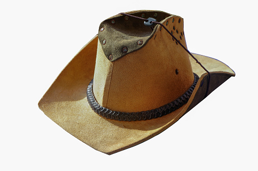 Original american leather brown cowboy hat on a white background.