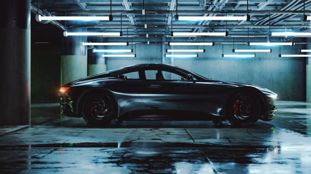 istock Empty garage with modern sports car 1728664299