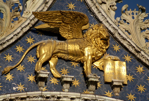 St. Mark's winged lion on the front of St. Mark's Basilica.