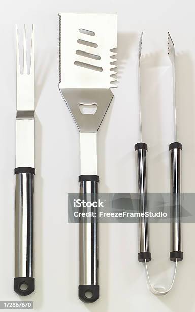 Chromed Stainless Bbq Tool Set Spatula Fork Tongs Stock Photo - Download Image Now