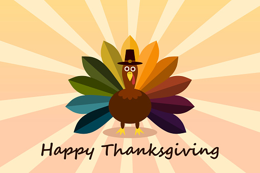 Celebration of Thanksgiving Day with turkey bird. Happy Thanksgiving Day Greeting Card design.