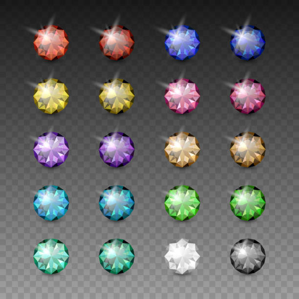 ilustrações, clipart, desenhos animados e ícones de vector 3d realista colorido gemstone icons set. diamante multicolorido, cristal, strass closeup isolado. conceito jewerly. modelo de design de pedras preciosas, clipart de gema - three dimensional shape illustration and painting machine part clipping path