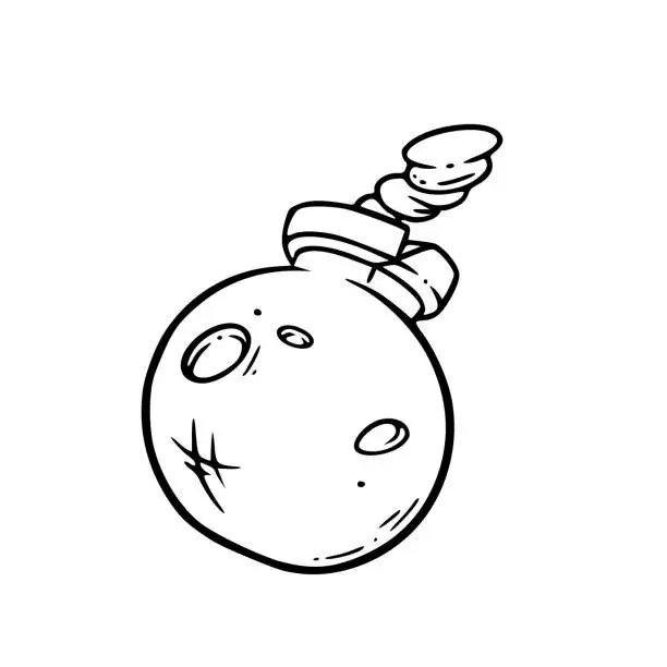 Vector illustration of Cartoon cannon bomb exploading. Sketch pirate bomb for games. Vector illustration