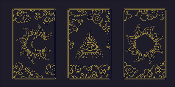Tarot aesthetic divination cards. Occult tarot design for oracle card covers. Vector illustration isolated in dark background