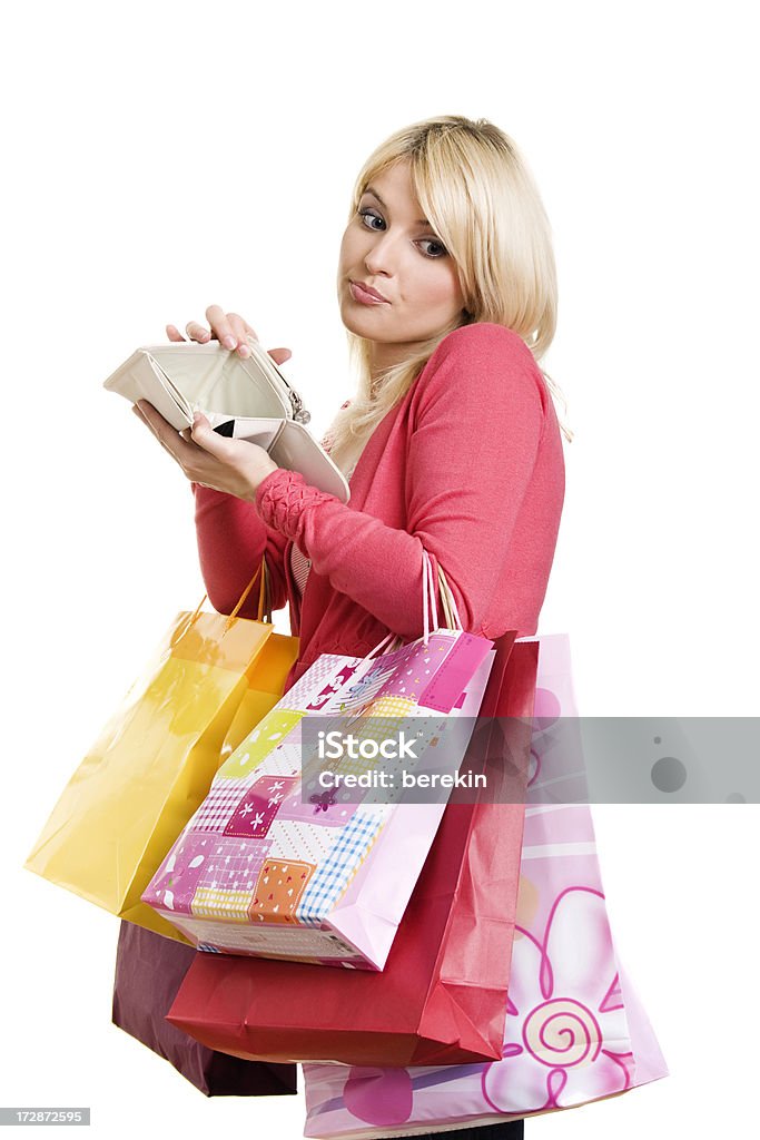 Шоппинг женщина с Пустой бумажник - Стоковые фото Белый роялти-фри