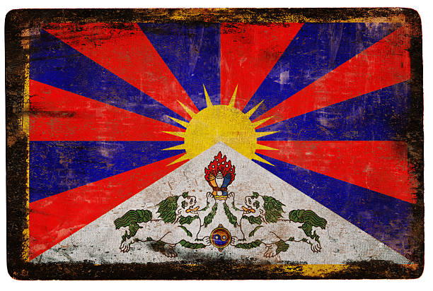 Tibetan flag on mottled paper.