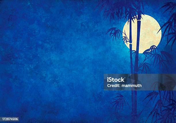 Foto de Grunge Japonês Noite Com Bambu E Da Lua e mais fotos de stock de Bambu - Bambu, Cultura Japonesa, Japão