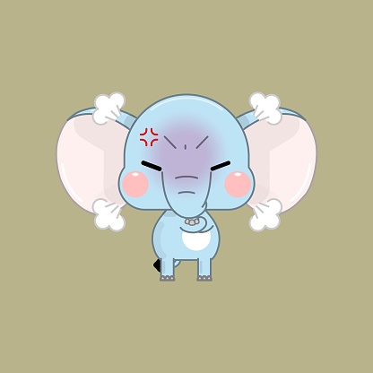 A Cute Cartoon Elephant, Standing with His Arms Crossed. Extremely Angry, and Steaming Smoke from His Head. Vector Illustration.