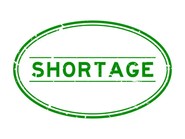 Vector illustration of Grunge green shortage word oval rubber seal stamp on white background