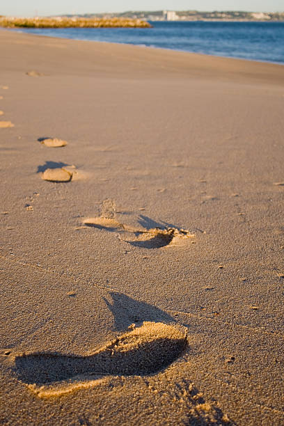 Footmarks on the beach stock photo