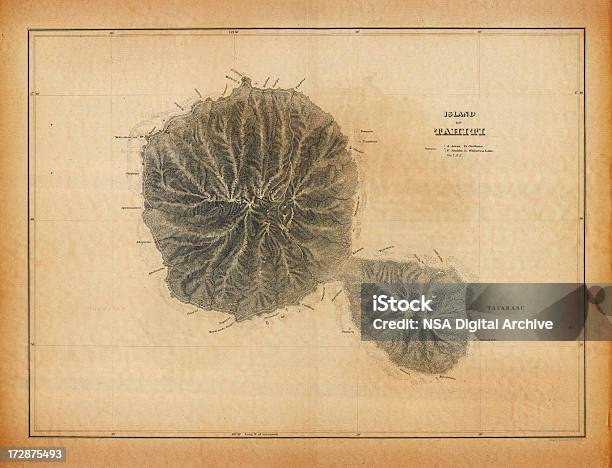 Antyczny Mapa Tahiti Islands - Stockowe grafiki wektorowe i więcej obrazów Mapa - Mapa, Antyczny, Moorea