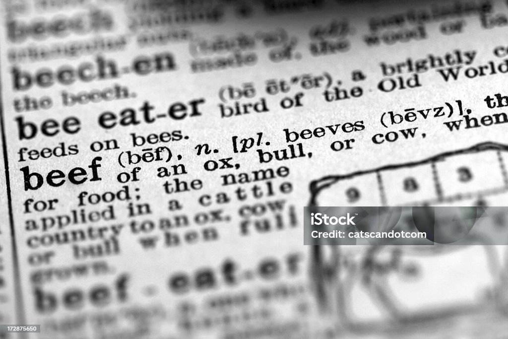 Macro definição de carne de bovino no dicionário antigo - Foto de stock de Abatedouro royalty-free