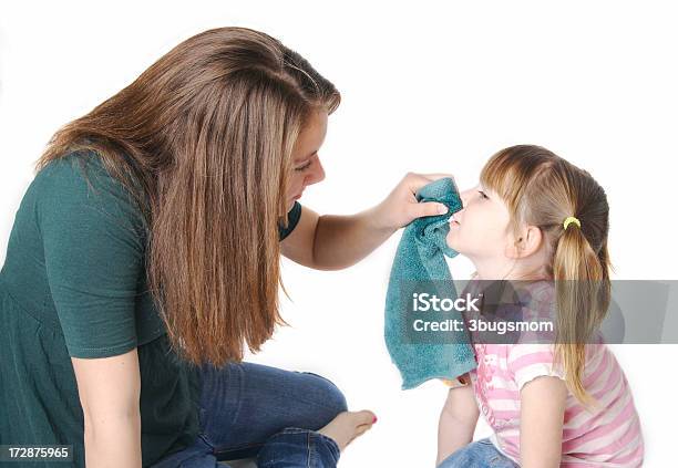 Caring Babysitter Series Stock Photo - Download Image Now - 4-5 Years, Adolescence, Blowing Nose
