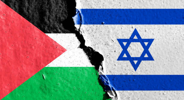istock Both the Israeli flag and the Palestinian flag are made from paint crackle patterns. Concept illustration depicting the conflict . between Palestine and Israel. double exposure hologram 1728761049