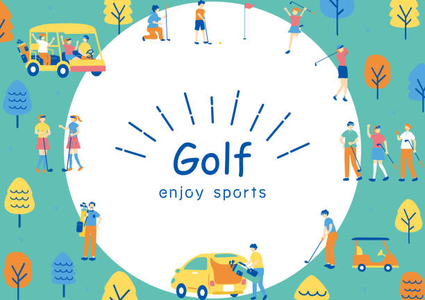 illustrazioni stock, clip art, cartoni animati e icone di tendenza di l'illustrazione di persone che si godono il golf - golf golf club golf course teeing off