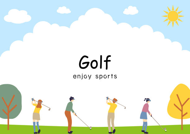 illustrazioni stock, clip art, cartoni animati e icone di tendenza di l'illustrazione di persone che si godono il golf - golf golf club golf course teeing off