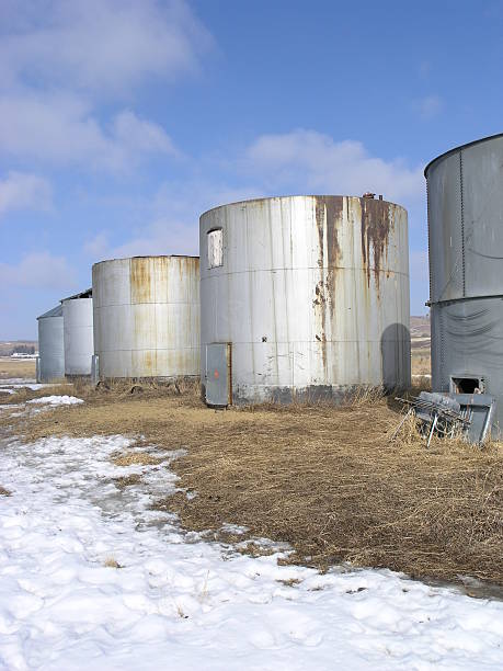istock Line of Metal Silos 172876967