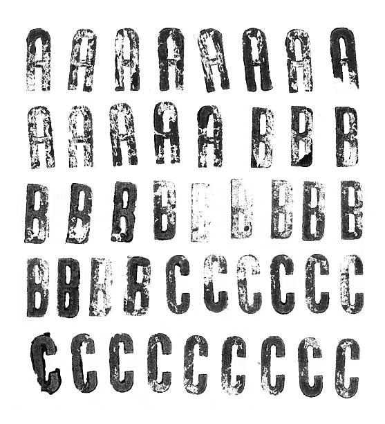 Letterpress uppercase alphabets from A to C stock photo