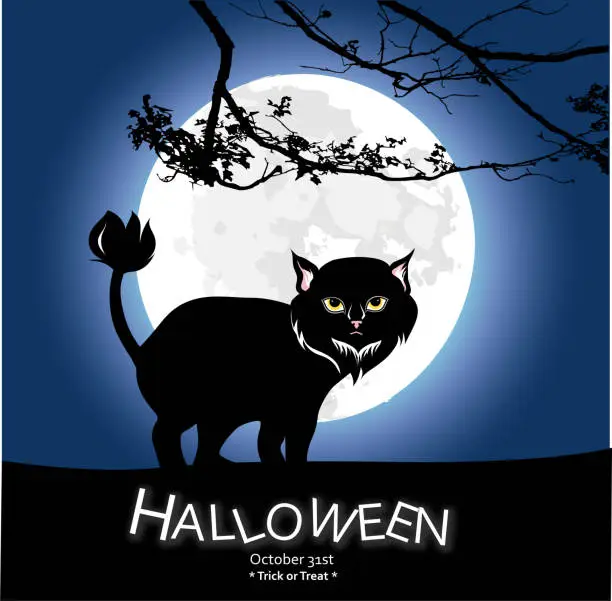 Vector illustration of Halloween Full Moon Angora