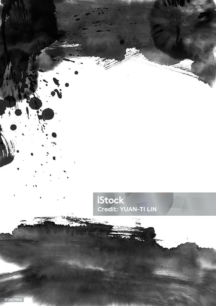 White background with black paint strokes Chinese ink and wash painting effect. Abstract Stock Photo