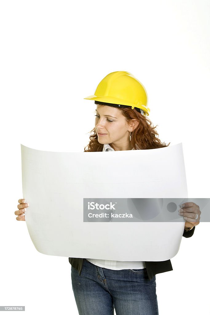 Bussinesswoman in einen Bauarbeiterhelm - Lizenzfrei Bauarbeiterhelm Stock-Foto