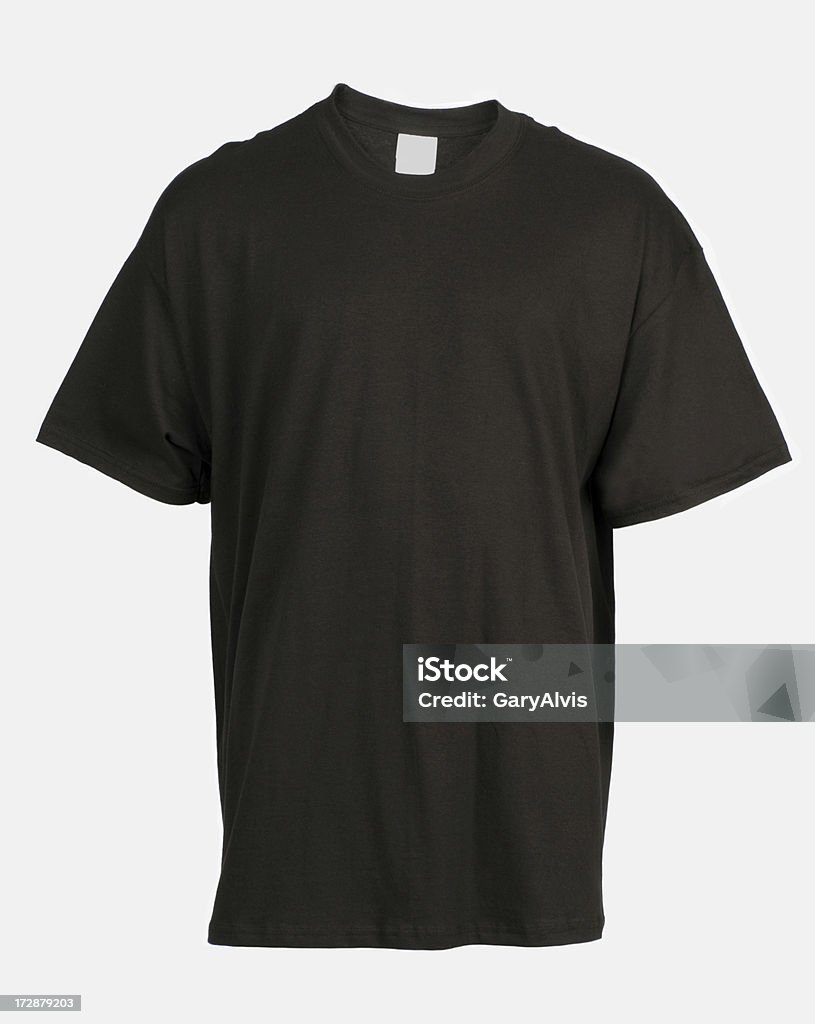 Vista anteriore del vuoto, nero t-shirt isolato su bianco - Foto stock royalty-free di Abbigliamento