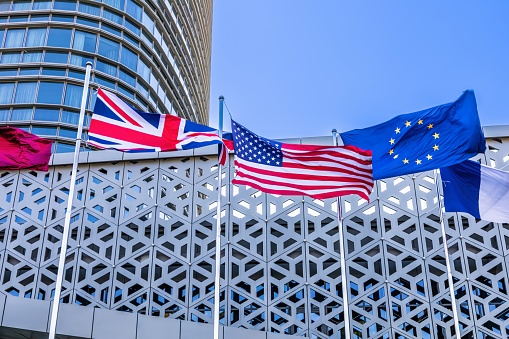 Flags on flagpoles for news topics