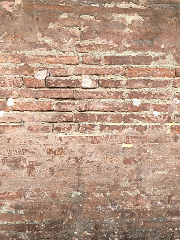 Empty Old Brick Wall Texture. Painted Distressed Wall Surface. Grungy Wide Brick wall. Abstract Web Banner. Copy Space.