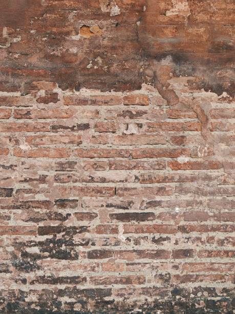 Empty Old Brick Wall Texture. Painted Distressed Wall Surface. Grungy Wide Brick wall. Abstract Web Banner. Copy Space.