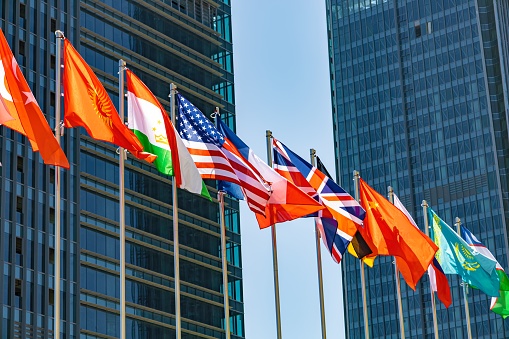 Flags on flagpoles for news topics