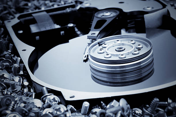 istock Hard disk detail on bolts background 172879702