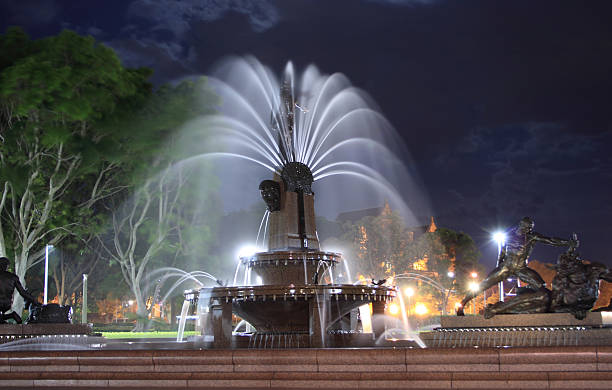Fountain in Hyde park,Sydney,NSW,Australia Fountain Background at Night. hyde park sydney stock pictures, royalty-free photos & images