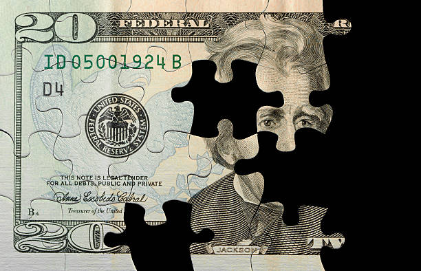 unidade monetária dos estados unidos quebra-cabeça de peças em falta, parte das finanças solução - absence part of jigsaw puzzle planning imagens e fotografias de stock