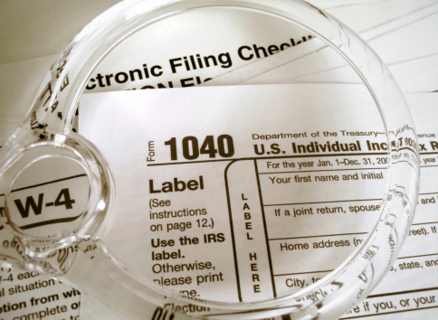 Close-up of U.S. tax forms slightly sepia toned