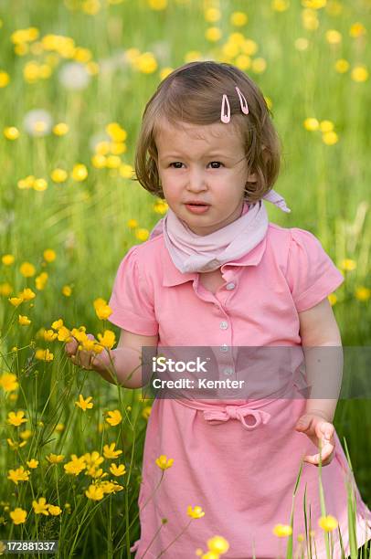 Niña En Un Vestido Rosa Foto de stock y más banco de imágenes de 18-23 meses - 18-23 meses, Agarrar, Aire libre