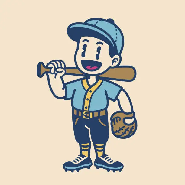 Vector illustration of Cute and Happy Baseball Cartoon Mascot